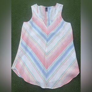 GAP Pastel Striped Sleeveless V-Neck Linen Top